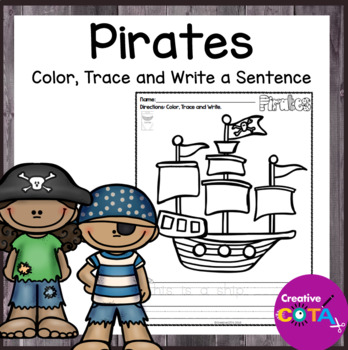 Preview of Pirate Coloring Pages Sentence Trace & Write Worksheets Occupational Therapy