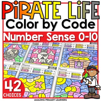 Preview of Pirate Day Coloring Pages Math Color by Number Color by Code End of Year