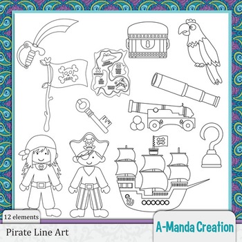 Pirate Line Art and Digital Stamps by Amanda Creation Inc | TPT