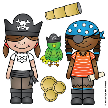 Pirate Map Skills and Pirate Kids Clip Art Bundle by Clip Art Corral