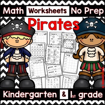 Preview of Pirate Math -No Prep- Kindergarten and 1st Grade Worksheets