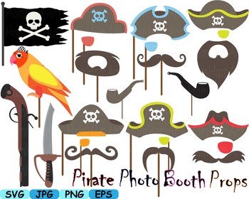 Preview of Pirate Photo Booth Props Pirates clip art game Party Birthday masks Games -182s