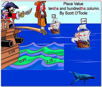 Preview of Pirate Place Value Decimals (Tenths, hundredths)Math Smartboard Lesson