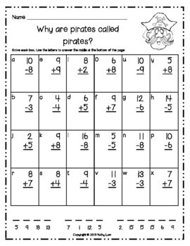 pirate riddles addition subtraction by kathy law tpt