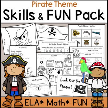 Preview of Pirate Theme Math ELA Skills and FUN PACK