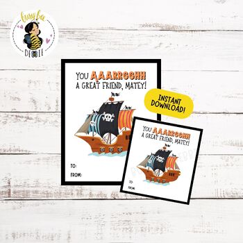 Preview of Pirate Theme Cards or Gift Tags for Valentine's Day or Halloween