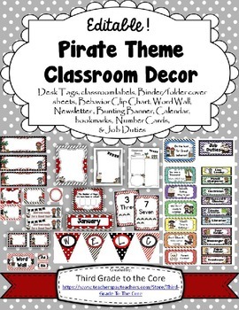 Preview of Pirate Theme Classroom Decor-EDITABLE!