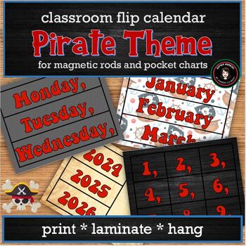 Preview of Pirate Theme Flip Calendar | Perpetual Calendar for Curtain Rods & Pocket Charts