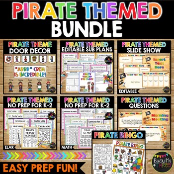 Preview of Pirate Themed BUNDLE | Bingo | No Prep Worksheets | Door Display | Slide Show