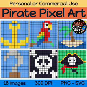 Pirate Themed Mystery Pictures Pixel Art for Color by Code - Grid Clipart