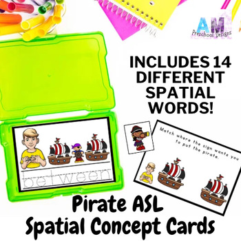 Preview of Pirate Under the Sea Spatial Concepts Preposition Worksheets - ASL Vocab Cards