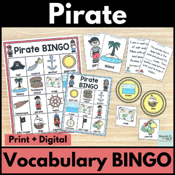 Preview of Pirate Vocabulary & Bingo Game with Riddles or Inference Clues for Language