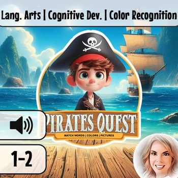 Preview of Pirate's Quest: Boom Card, Word Building, Color Matching, and Picture Sorting