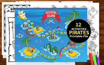 Preview of Pirate themed Preschool Worksheets, B&W Activities, Printable Learning Packet