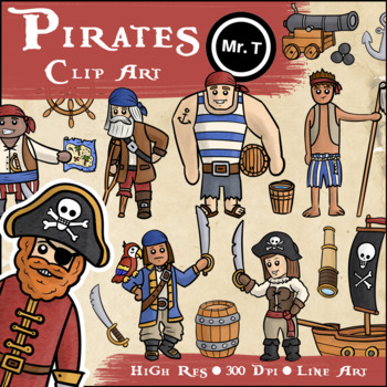 Preview of Pirates Clip Art (Captain Redbeard's Pirate Life) - Color and Line Art