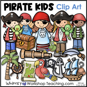 Preview of Pirate Ship Kids Treasure and Map Clip Art | Images Color Black White