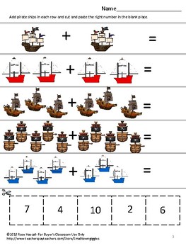 Free Sampler Pirates Cut And Paste Math Literacy Worksheets Special Education