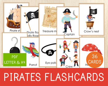 Preview of Pirates Flashcards, 36 Cards, Pirates Birthday Party, English Vocabulary, EFL