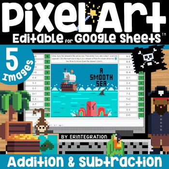 Preview of Pirates Pixel Art Math Addition and Subtraction Review Magic Reveal