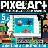 Pirates Pixel Art Math Addition and Subtraction Review on 