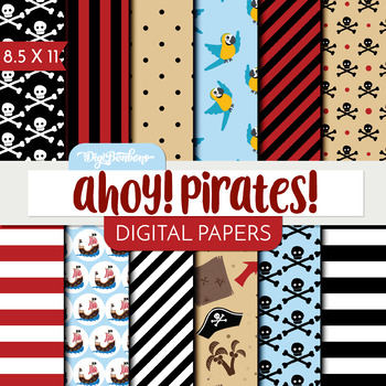 Preview of Pirates Scrapbook Digital Paper- 8.5 x 11 paper size- pirate digital scrapbook