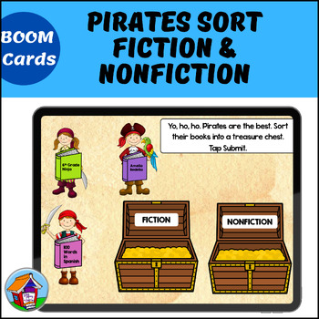 Preview of Library Skills -- Pirates Sort Fiction and Nonfiction BOOM™ Cards