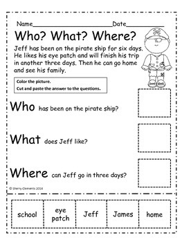 wh english exercises questions Pirates: Where? Comprehension and Reading Who? What? (Cut
