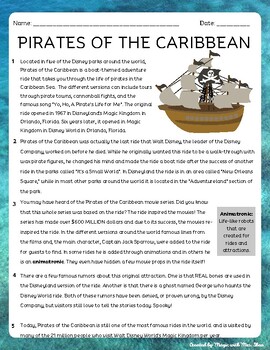 Preview of Pirates of the Caribbean Attraction (Walt Disney World) Reading Comprehension