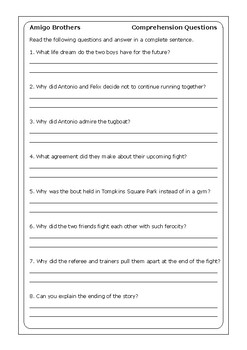 Piri Thomas Amigo Brothers Worksheets By Peter D Tpt