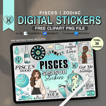 Preview of Pisces Season Digital Stickers, 38 PNG Funny Zodiac Signs, Astrology Sticker