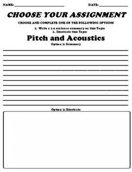 Preview of Pitch and Acoustics Choice Board Worksheet