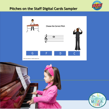 Preview of Pitches on the Treble Staff Interactive Card Sampler-Boom Card™ Platform