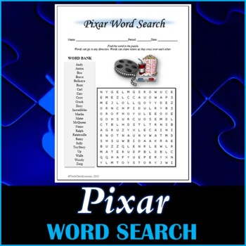 Preview of Pixar Movies & Characters Word Search Puzzle