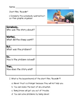 Preview of Pixar Short Film: "Boundin'": SWBST Graphic Organizer & Moral/Lesson Question