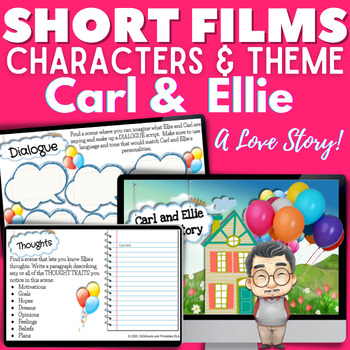 Preview of Pixar Shorts Films for Teaching Theme Character Plot Setting Carl and Ellie