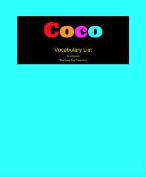 Preview of Pixar's Film Coco - Vocabulary List