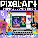 Mermaid Pixel Art Math Addition and Subtraction Basic Fact