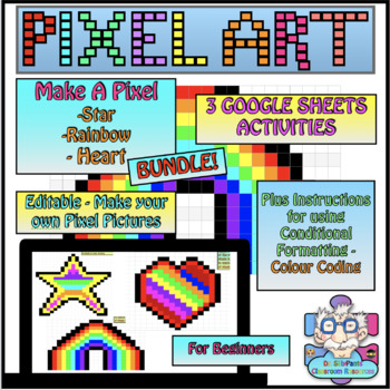 Preview of Pixel Art Bundle - Make a Pixel Star, Heart, Rainbow - Beginner (Google Sheets)