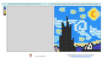 Preview of Pixel Art/ Color by Number - Starry Night - Digital Interactive Google Sheets