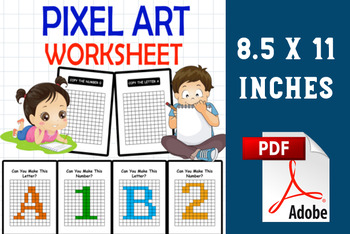 Preview of Pixel Art Coloring Book: Alphabet and Numbers Grid-Based Activity