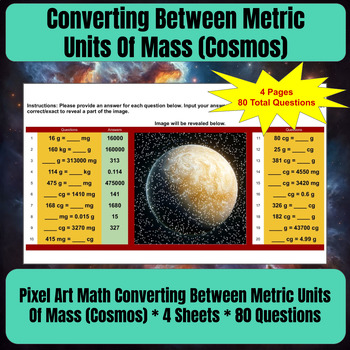 Preview of Pixel Art Converting Between Metric Units Of Mass (Cosmos) * 4 Google Sheets