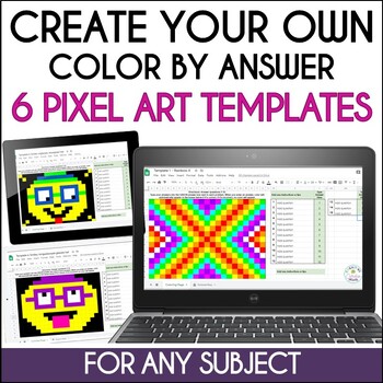 Preview of Pixel Art Templates | Create Color by Answer Mystery Pictures Digital Resource