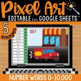 Number Words Pixel Art Math Practice | Editable | 5 Images