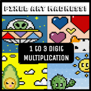 Preview of Pixel Art MADNESS! 1 to 3 Digit Multiplication Practice - 4 Levels of Challenge!