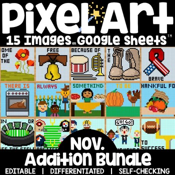 Preview of Pixel Art Math Addition and Subtraction Basic Fact Practice November Bundle