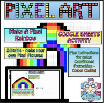 Preview of Pixel Art - Make a Pixel Rainbow for Beginners (Google Sheets), Editable 