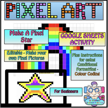 Preview of Pixel Art - Make a Pixel Star for Beginners (Google Sheets), Editable 