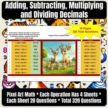 Preview of Pixel Art Math Adding, Subtracting, Multiplying and Dividing Decimals | 16 Pages