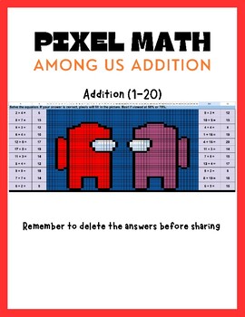 Preview of Pixel Art Math-- Addition (1-20)-- Among Us