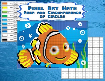 Preview of Pixel Art Math - Area and Circumference of Circles - Nemo